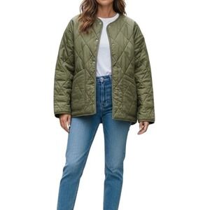 Social Standard by Sanctuary Quilted Jacket Green Button Front Long Sleeve sz XL